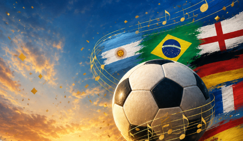 soccer ball with music notes and country flags